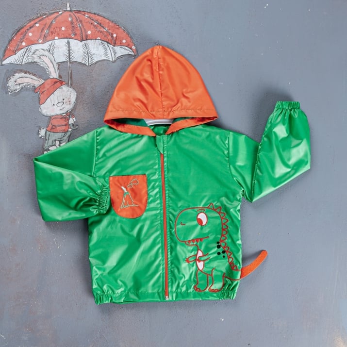 Детско яке момче с динозавър, зелен цвят
