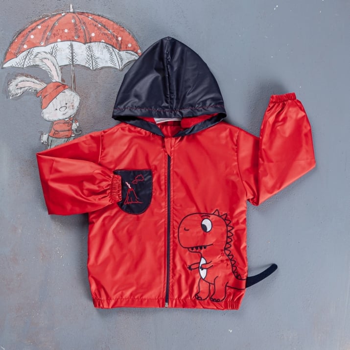 Детско яке момче с динозавър, червен цвят