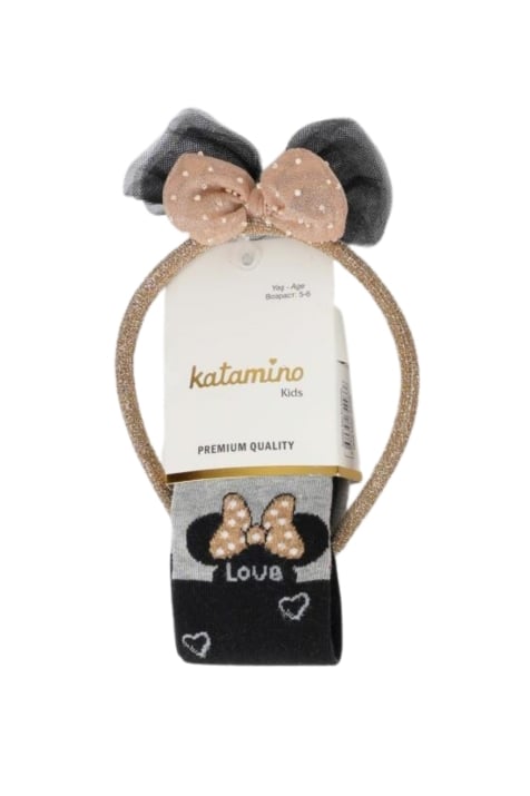 Детски чорапогащник с диадема Мини Маус, тъмно сив цвят