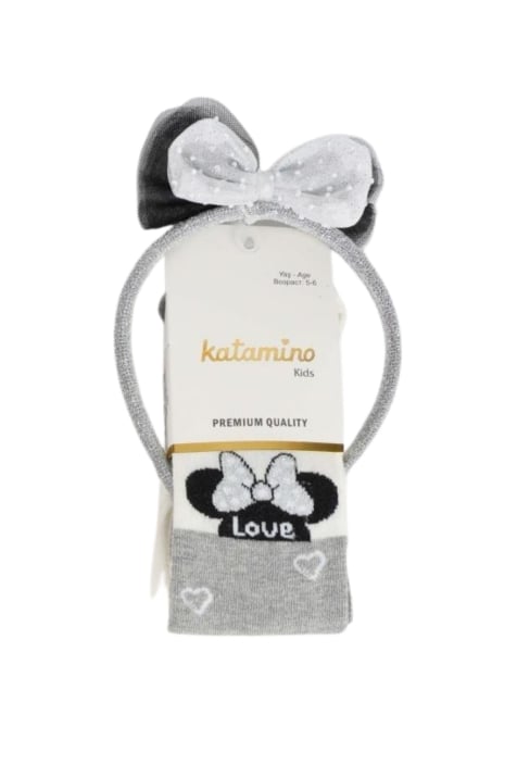 Детски чорапогащник с диадема Мини Маус, сив цвят