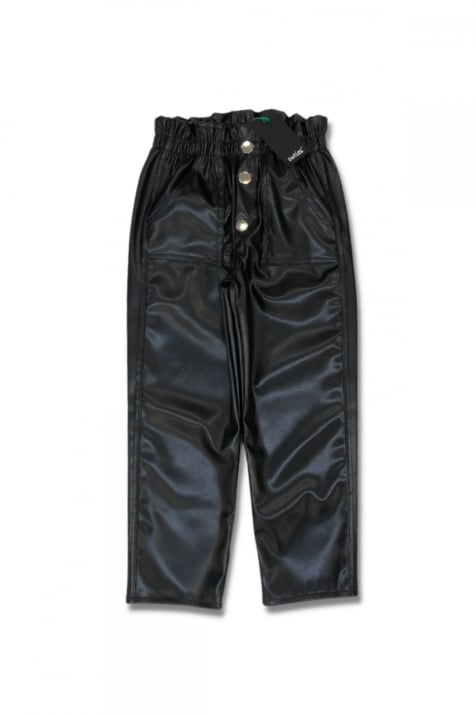 Детски кожен панталон за момиче, черен цвят