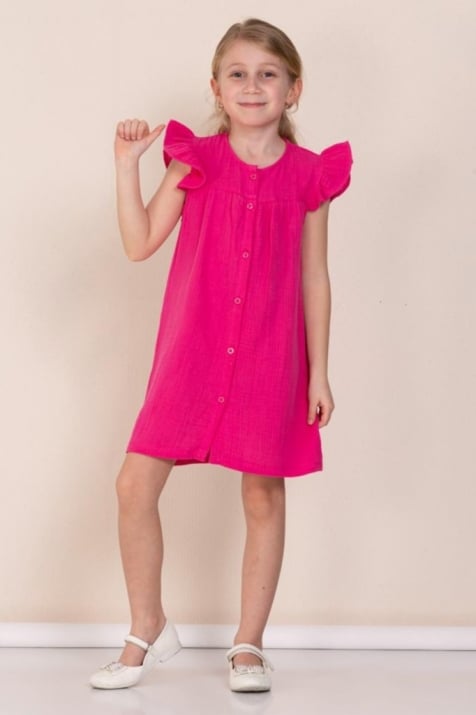 Детска рокля къс ръкав, цикламен цвят