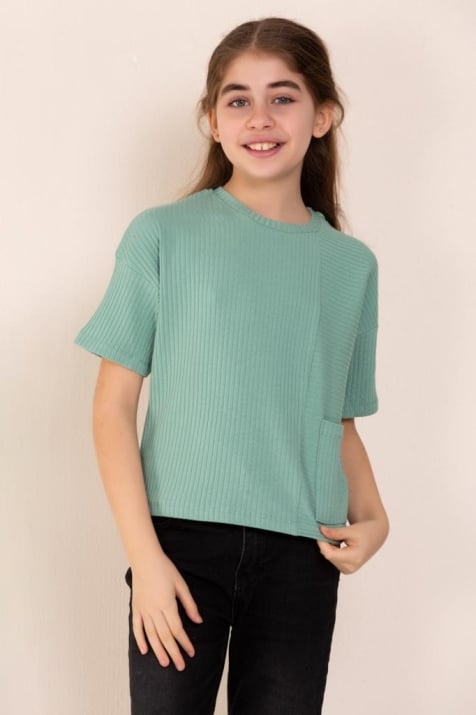 Детска тениска момиче, зелен цвят