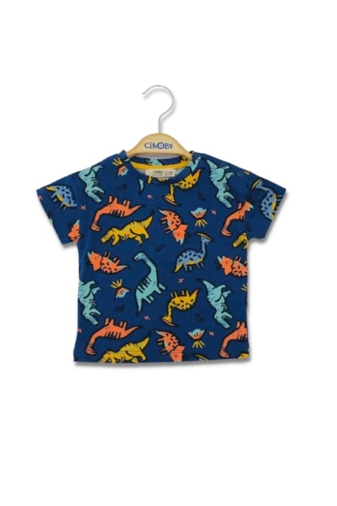 Детска тениска за момче с динозаври, син цвят