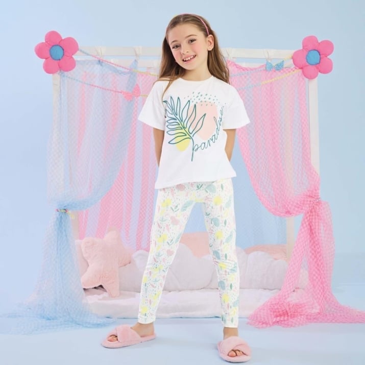 Детска пижама момиче къс ръкав, бял цвят