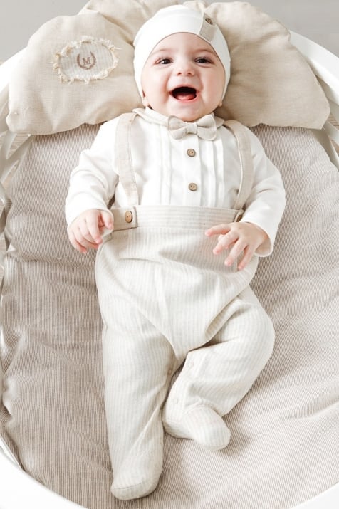 Бебешки гащеризон момче дълъг ръкав, бежов цвят