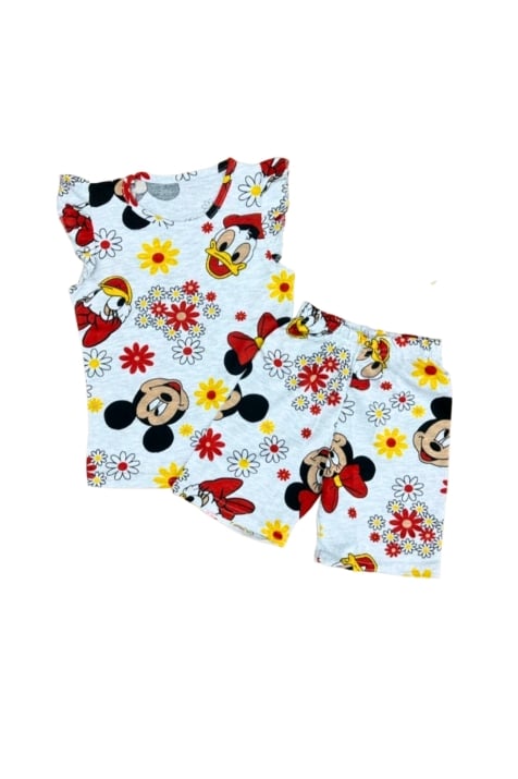 Детска пижама момиче къс ръкав Мини Маус, сив цвят