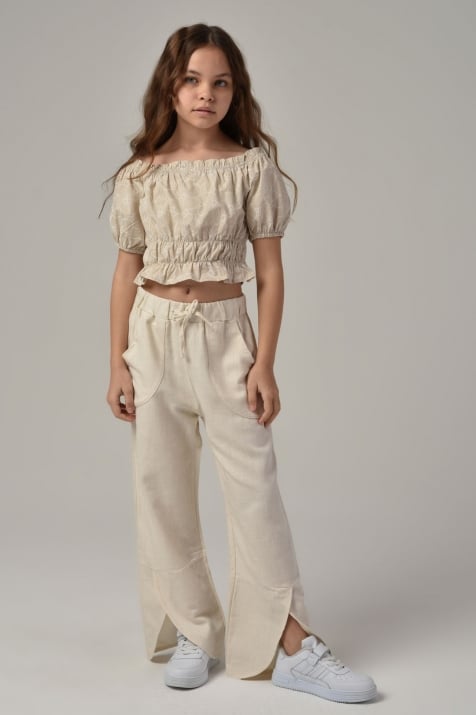 Детска тениска момиче, бежов цвят