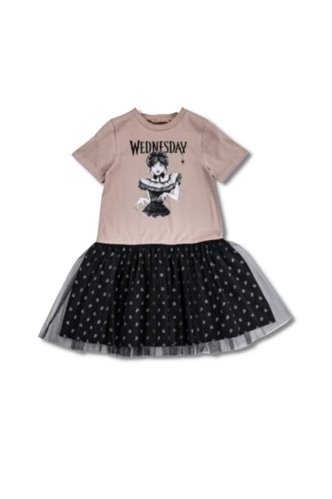 Детска рокля къс ръкав Wednesday, кафяв цвят