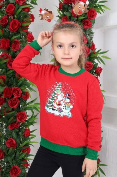 Детска блуза момиче дълъг ръкав Коледа, червен цвят