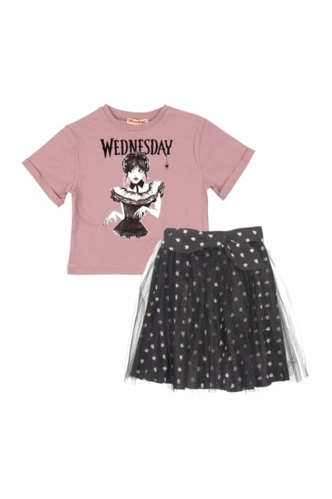  Детски комплект момиче къс ръкав Wednesday, тъмно лилав  