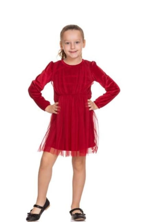 Детска рокля дълъг ръкав, червен цвят