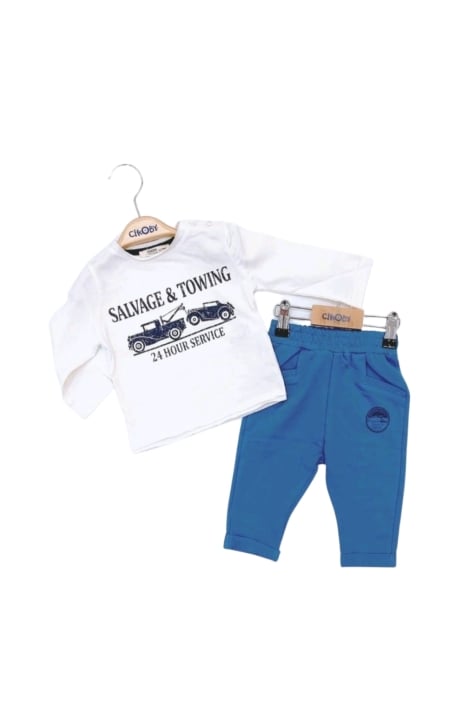 Детски комплект момче дълъг ръкав, бял цвят