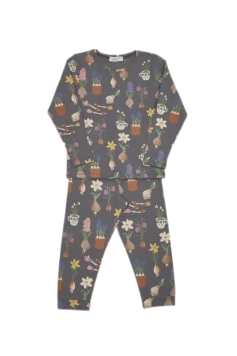 Детска пижама момиче дълъг ръкав, сив цвят