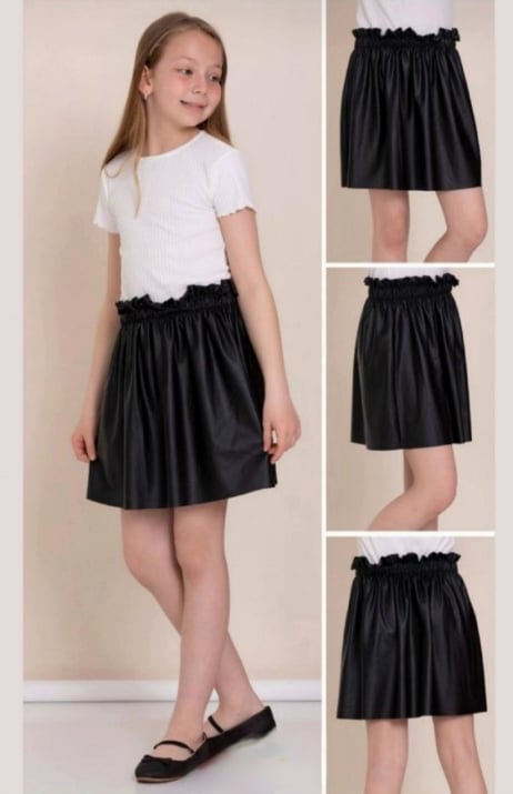 Детска кожена пола,черен цвят