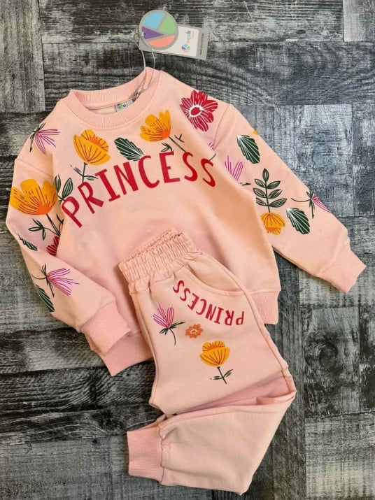 Детски комплект момиче дълъг ръкав Princess, светло розов цвят