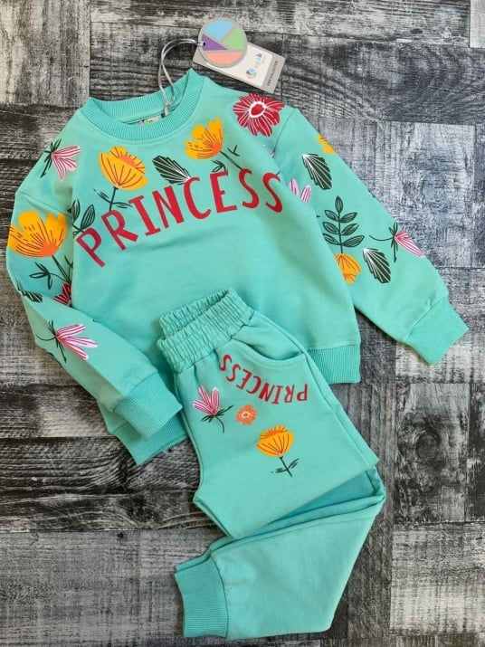 Детски комплект момиче дълъг ръкав Princess , зелен цвят