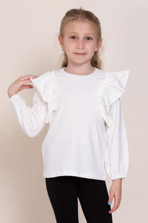 Детска блуза момиче дълъг ръкав, цвят екрю