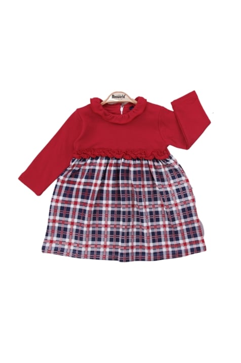 Детска рокля дълъг ръкав, червен цвят