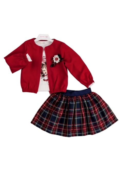 Детски комплект момиче дълъг ръкав 3 части ,червен цвят