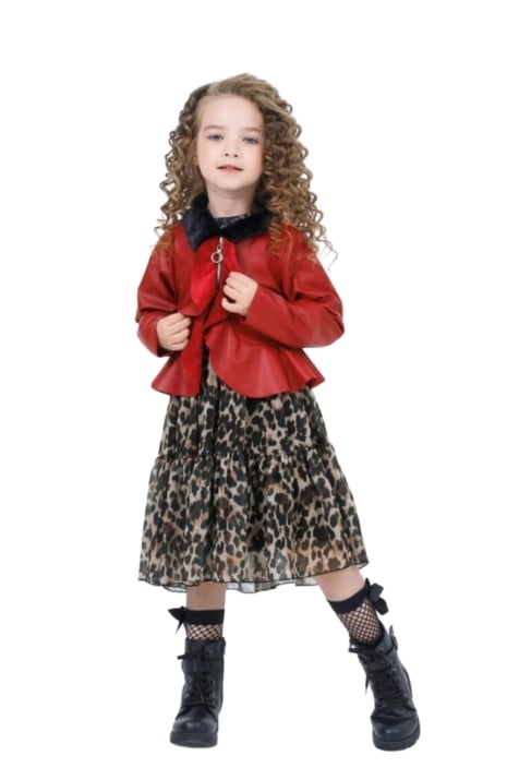 Детска рокля дълъг ръкав с яке, червен цвят