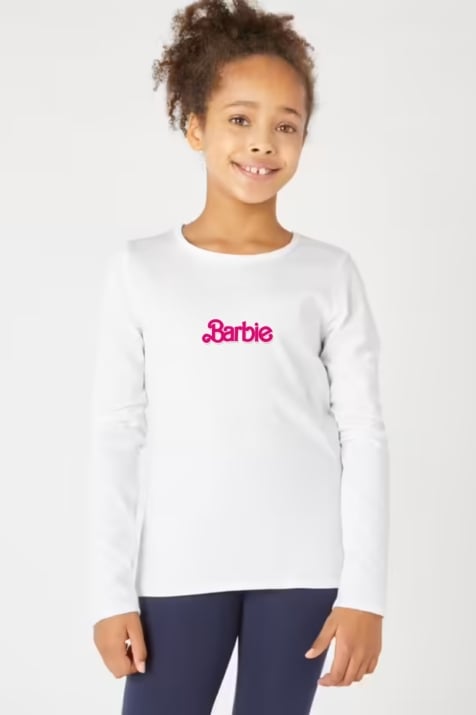 Детска блуза момиче дълъг ръкав Barbie, бял цвят