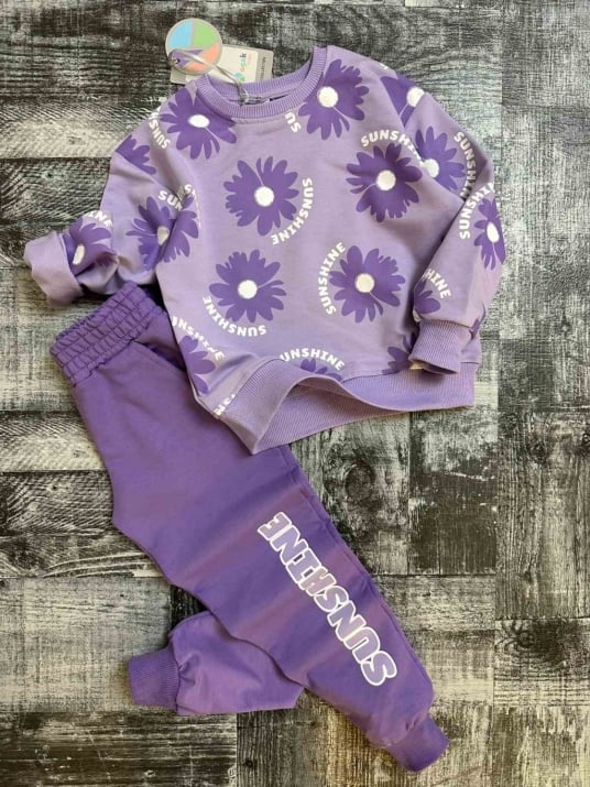 Детски комплект момиче дълъг ръкав , лилав цвят