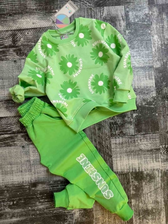 Детски комплект момиче дълъг ръкав , зелен цвят