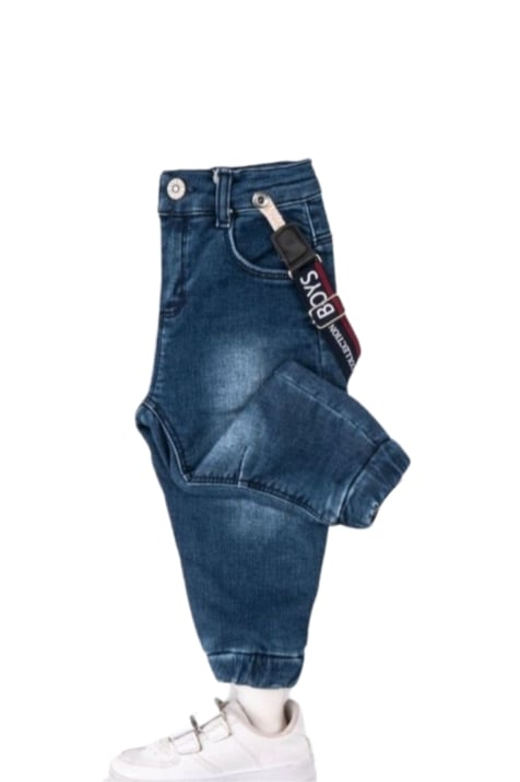 Детски дънки момче с тиранти, син цвят