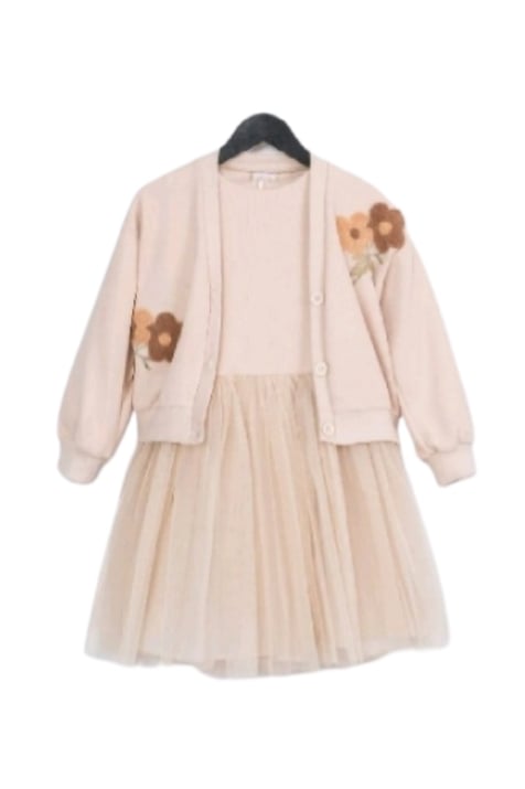 Детска рокля с жилетка, бежов цвят