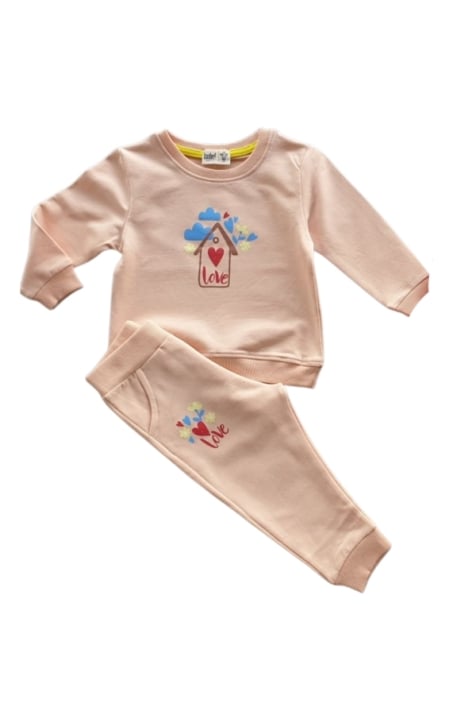 Детски комплект с момиче дълъг ръкав, розов цвят