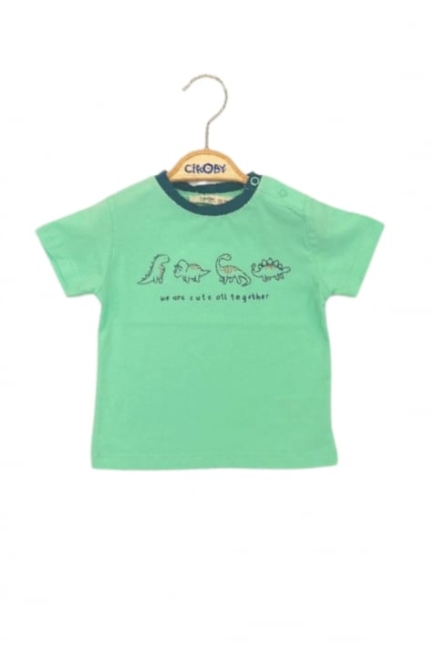 Детска тениска за момче с динозавър, зелен цвят