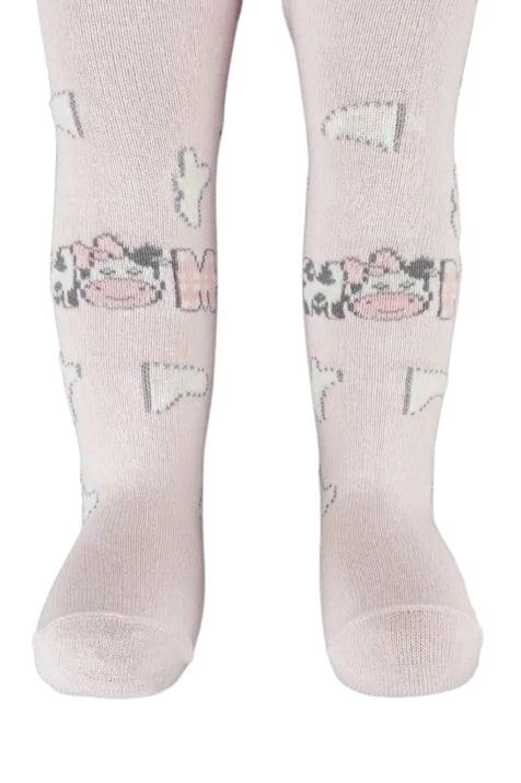 Бебешки чорапогащник момиче с кравички, розов цвят