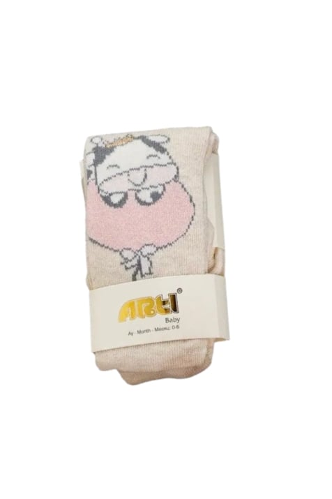 Бебешки чорапогащник момиче с кравичка, бежов цвят