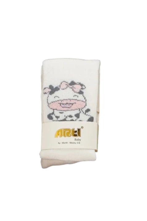 Бебешки чорапогащник момиче с кравичка, бял цвят