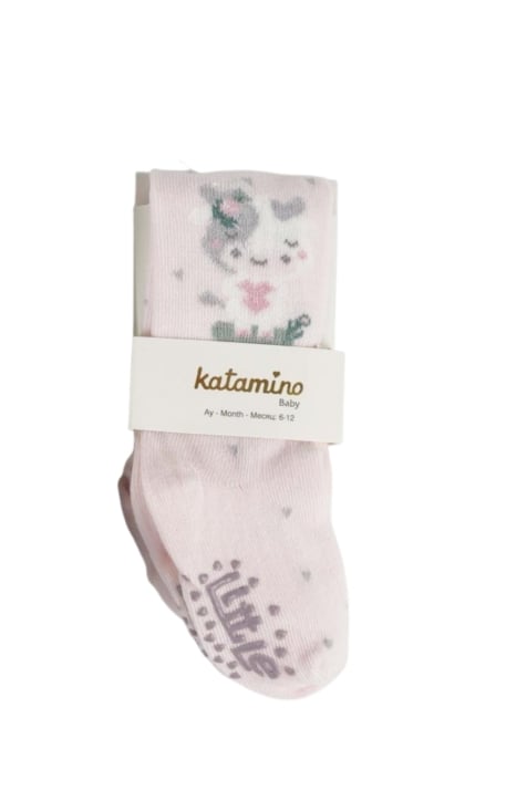 Бебешки чорапогащник момиче с кравичка, розов цвят