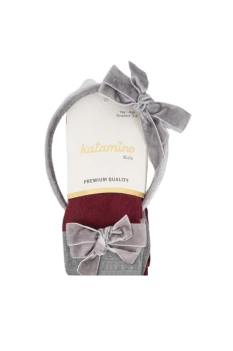 Детски чорапогащник момиче с диадема, цвят бордо