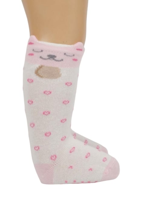 Бебешки чорапи момиче с мече, розов цвят