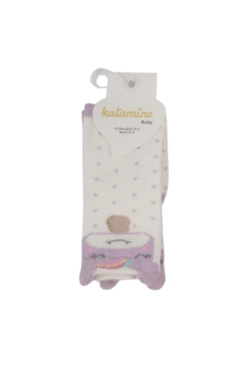 Бебешки чорапи момиче с мече, лилав цвят