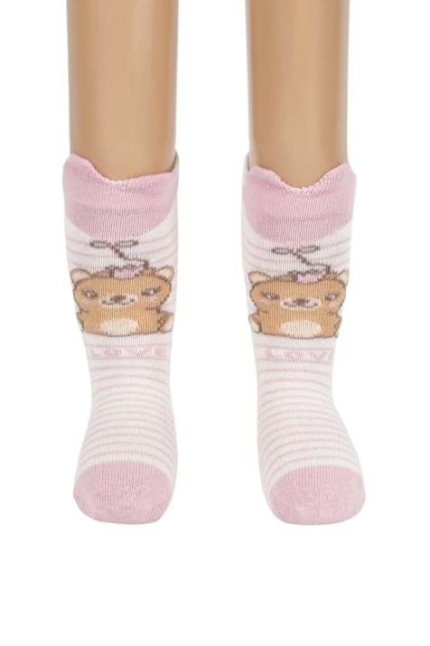 Бебешки чорапи момиче с мече, розов цвят