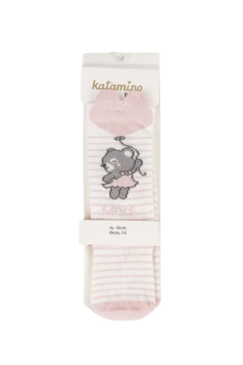 Бебешки чорапи момиче с мече, розов цвят