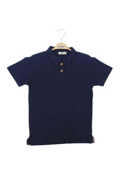 Детска тениска с яка за момче,син цвят