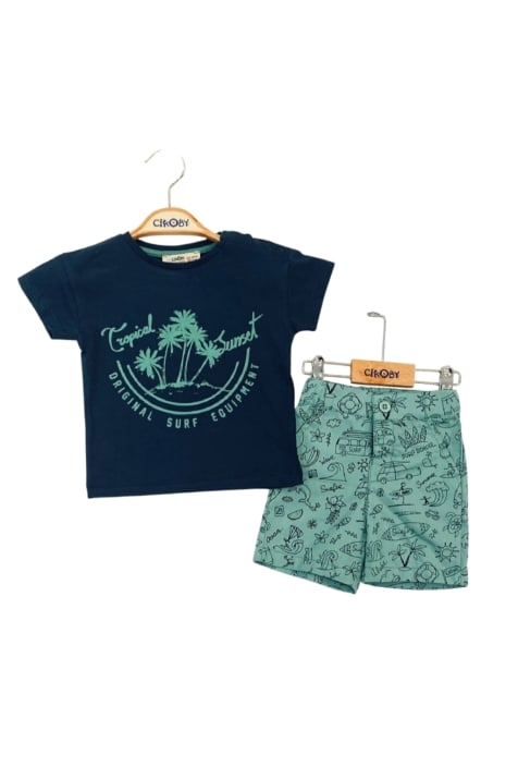 Детски комплект момче  с къс ръкав,тъмно син цвят