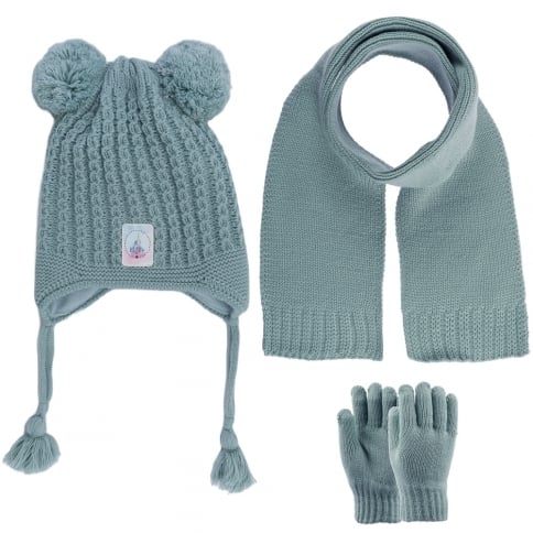 Детски комплект шапка, шал и ръкавици момиче, зелен цвят
