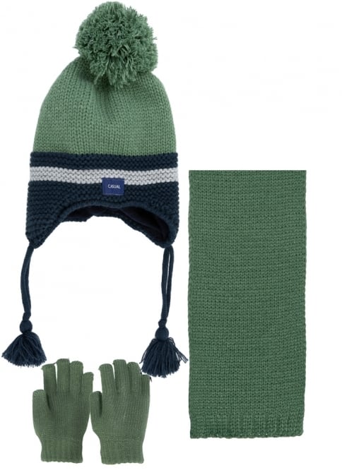 Детски комплект шапка, шал и ръкавици момче, зелен цвят