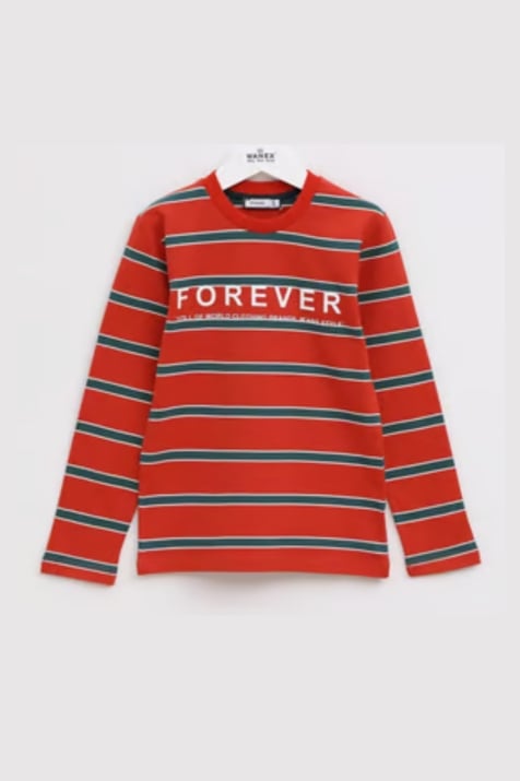 Детска блуза момче дълъг ръкав,червено и зелено райе