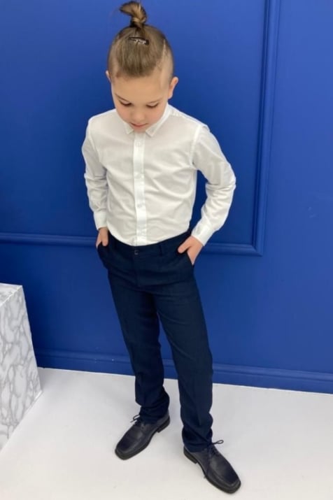 Детска риза за момче с дълъг ръкав,бял цвят