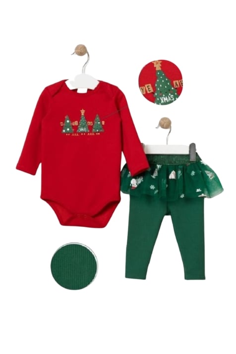 Детски комплект момиче с дълъг ръкав Коледа, червен цвят
