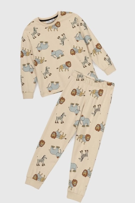 Детска пижама момче дълъг ръкав, бежов цвят