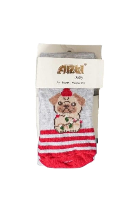 Бебешки чорапогащник момче Коледа с кученце, сив цвят